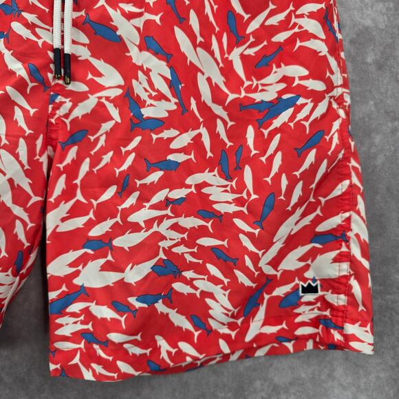 Crown & Ivy Pink Shark Fish Board Mesh Lined Swimwear Pants Shorts M Medium - Picture 3 of 8